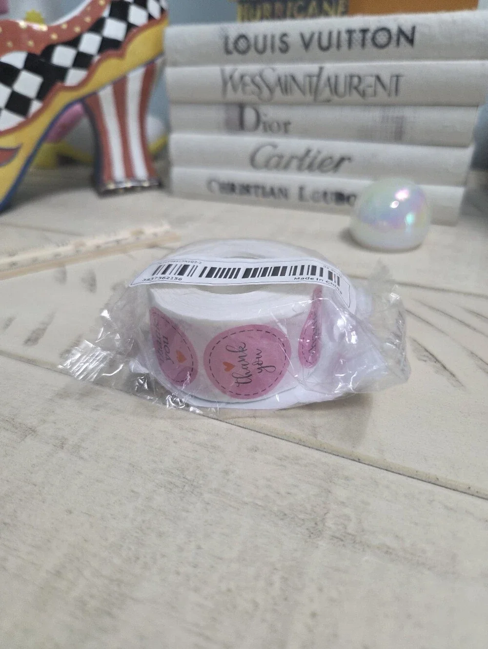 500 Count Pink Thank You Sticker Roll, NIP